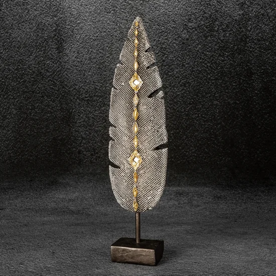 Egzotyczny liść figurka ceramiczna srebrno-złota - 8 x 5 x 30 cm - srebrny