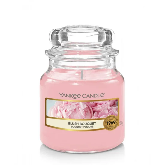 YANKEE CANDLE - Mała świeca zapachowa w słoiku - Blush Bouquet - ∅ 6 x 9 cm - różowy
