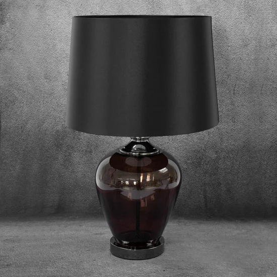 Lampa stołowa ALMA na szklanej podstawie z  abażurem z połyskującej tkaniny - ∅ 33 x 59 cm - bordowy